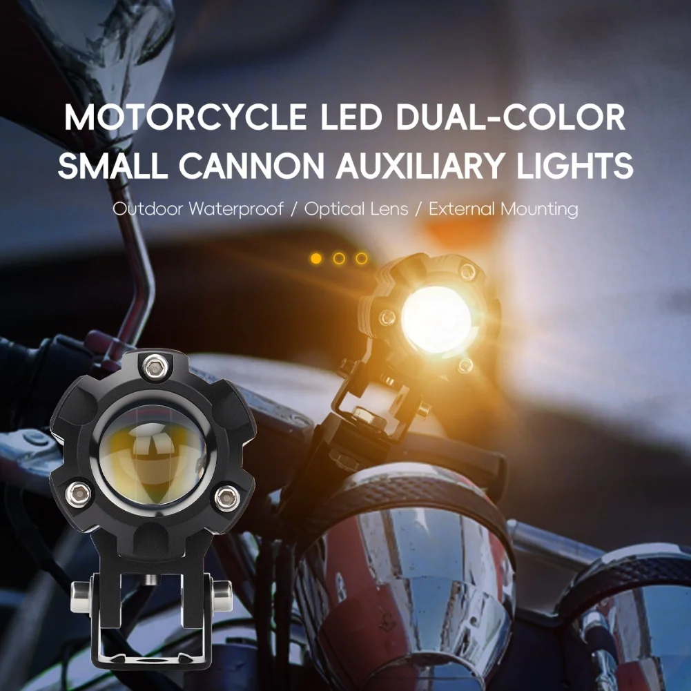 Motorcycle LED Headlight Fog Light White Yellow Dual Color with HL Beam for Night Visibility and Unique Appearance
