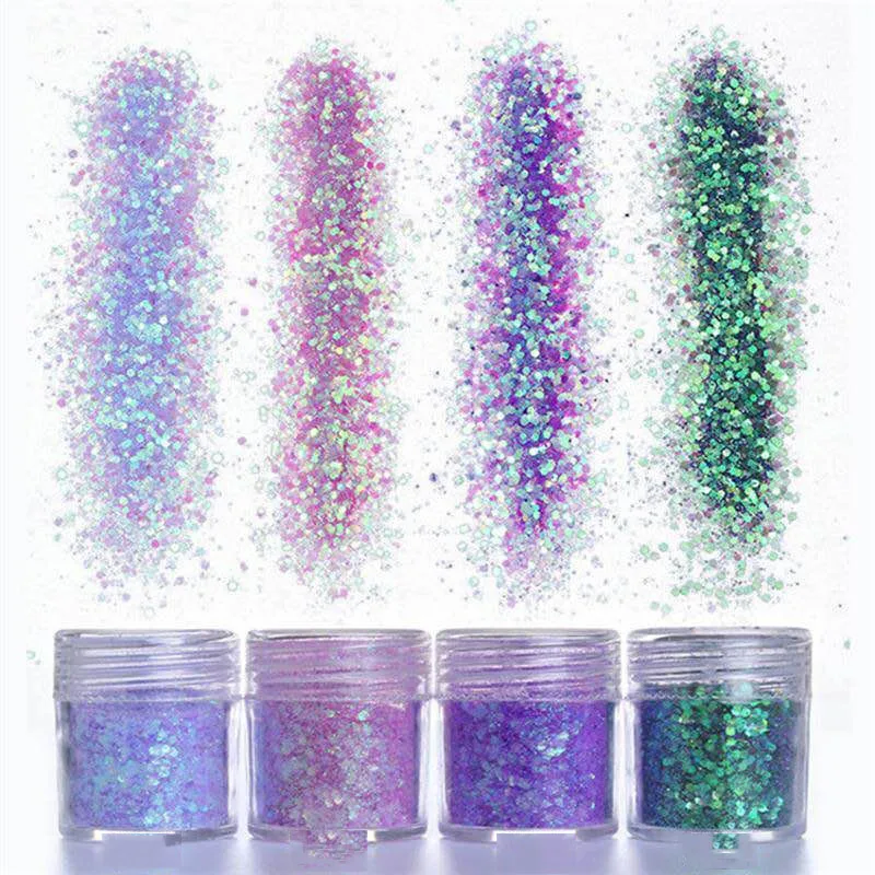 10ml jar Mermaid Iridescent Glitter Mix Set / Fine Glitter Powder for Nails Body Face Tinsel Polish Slime Iridescent Nail Art