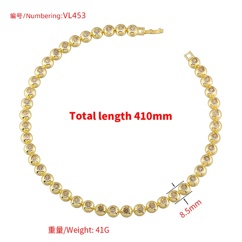 ZHUKOU-Round Diamonds Necklace for Women, Flat Clasp Jewelry, VL452, VL453