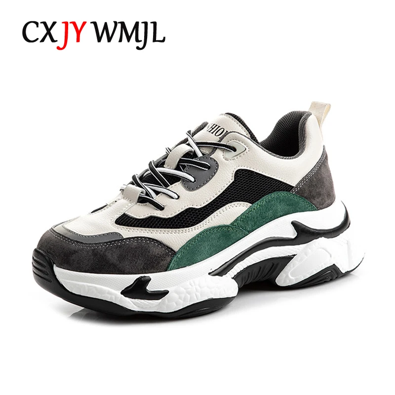 CXJYWMJL Top Layer Pork Skin Women Platform Sneakers Breathable Mesh Spring Sports Vulcanized Shoes Ladies Fashion Running Shoes