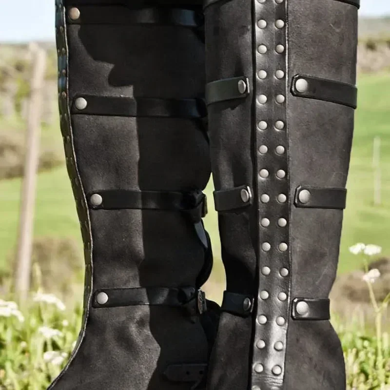 Couvre-chaussures de moto réglable GaClaLeg Knight pour hommes et femmes, armure médiévale de cosplay, simili cuir Steampunk, GN Carnival