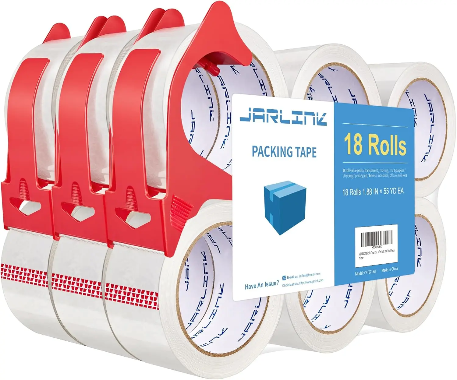 

Heavy Duty Clear Packing Tape, 18 Rolls with Dispensers, 2.7mil Thick for Shipping and Mailing