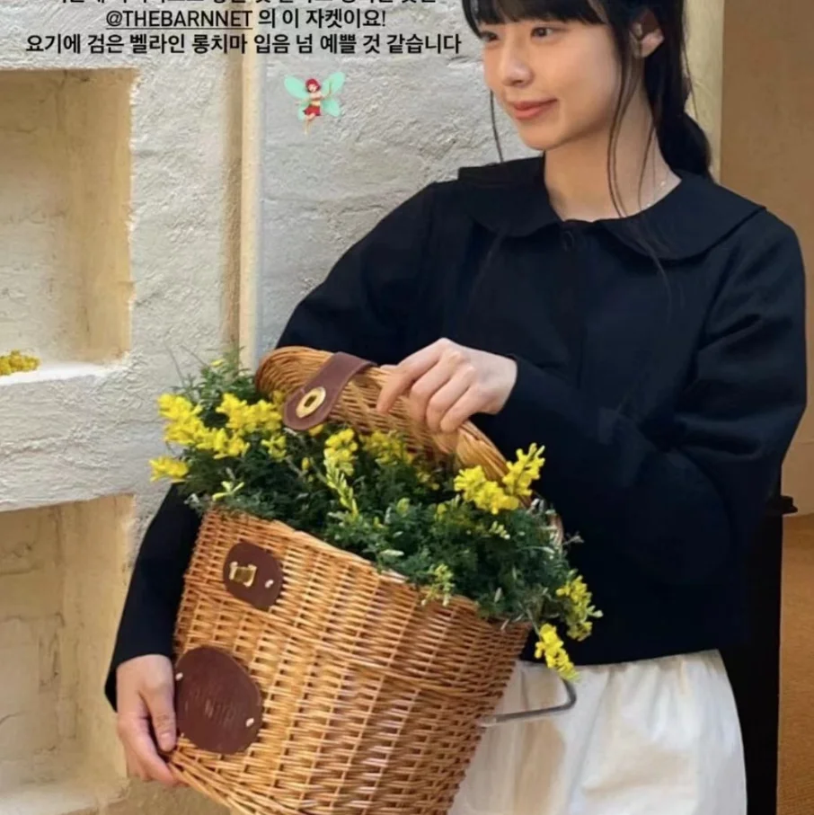 TheBarnnet Bla Classic Retro Flap Collar Loose ort Outerwear for Women Autumn 2025 Organic Cotton Fraance Sle Coat