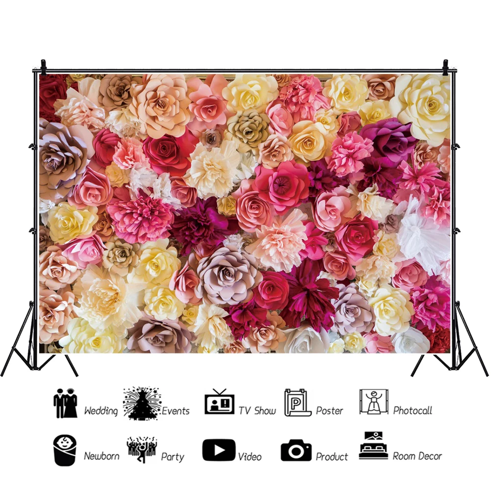 Laeacco งานแต่งงานภาพพื้นหลัง Rose กำแพงดอกไม้เวทีวันเกิดถ่ายภาพฉากหลังสำหรับ Photo Studio