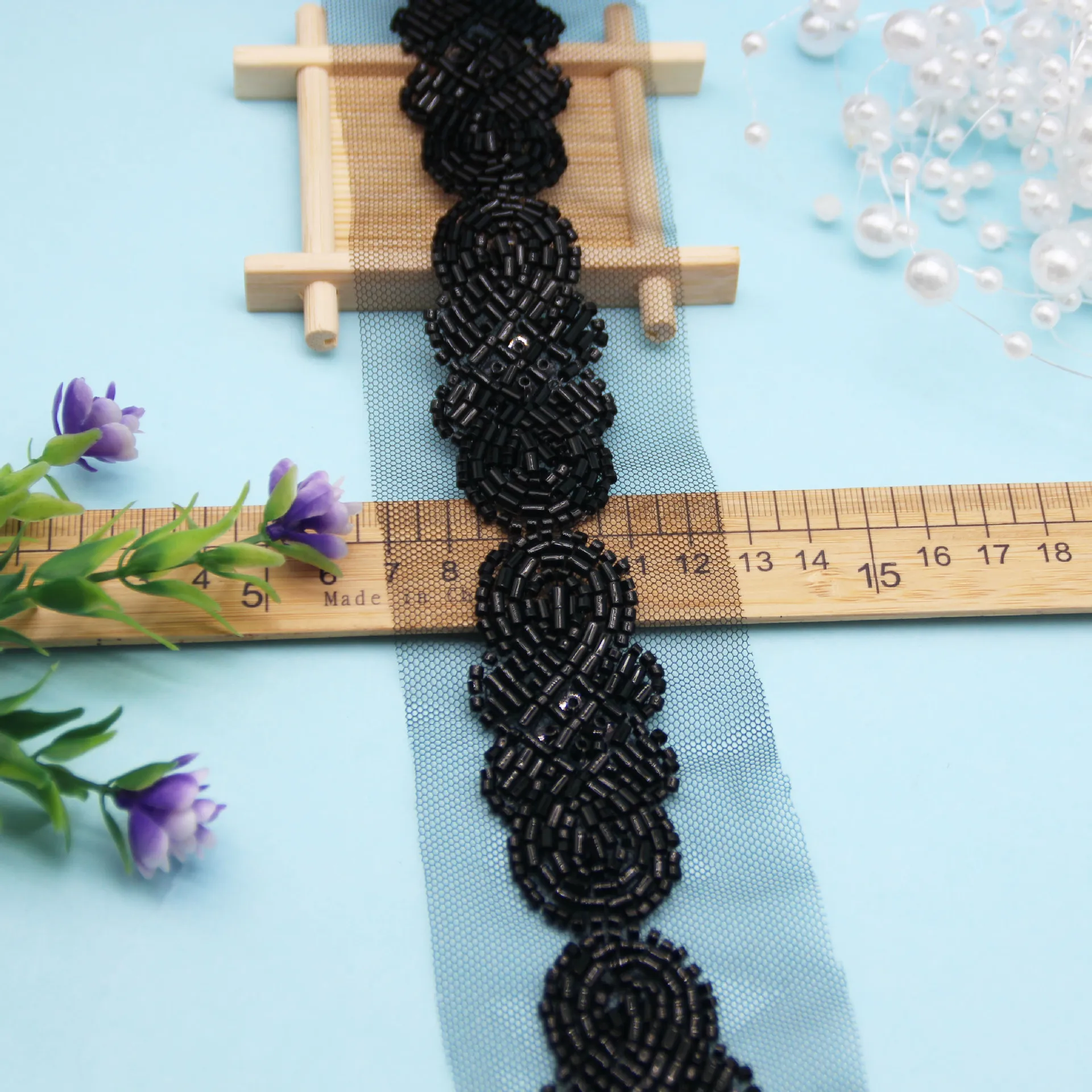 Gold High-end Nail Bead Lace Glass Bead Beaded Embroidered Lace Nail Bead Barcode Lace Formal Dress Clothing Accessories