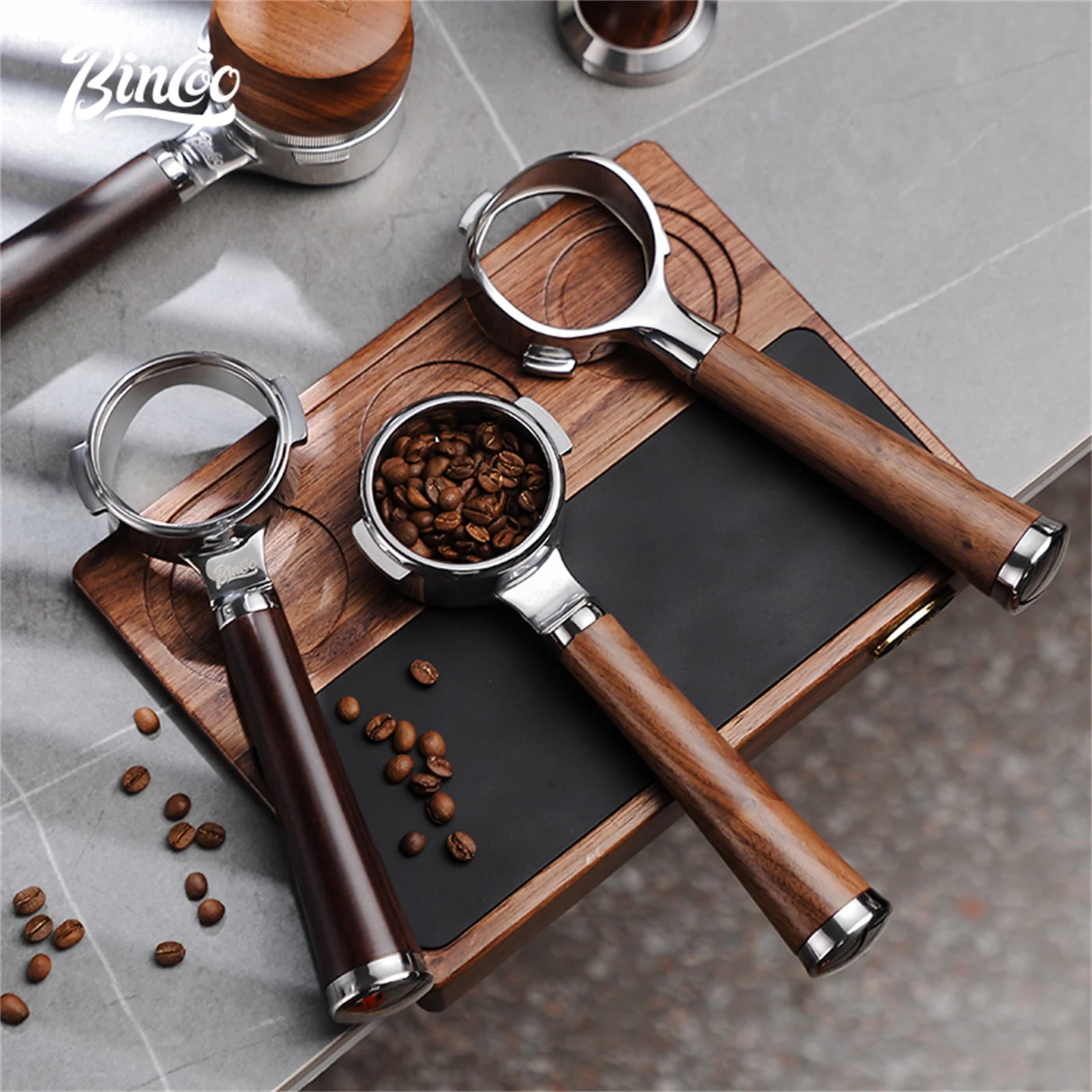 Bincoo Aroma Bottomless Portafilter, Walnut 58mm Universal, Espresso Machine Upgrade, Open Design