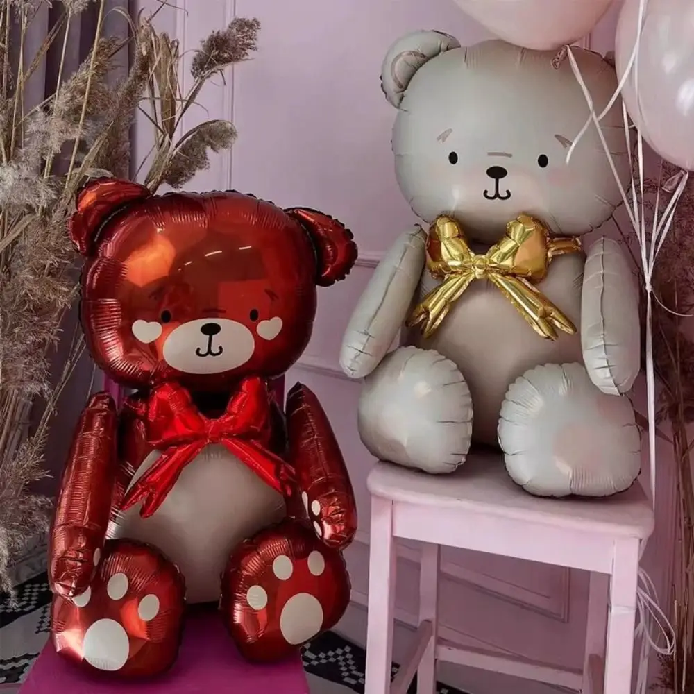 Button Bow Love Heart Foil Balloons Golden Assemble Matte Finish Bear Balloon Giant Size Animal Shaped 3D Balloon Birthday Party - view 3
