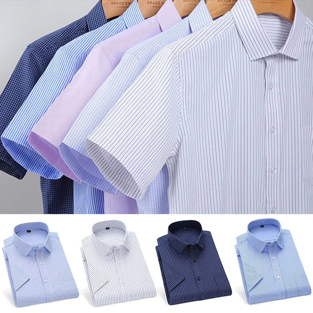 

Summer Men's Striped Short-sleeved Shirt Non-ironing Anti-wrinkle Lightweight Breathable Business Casual Fashion Comfortable Top