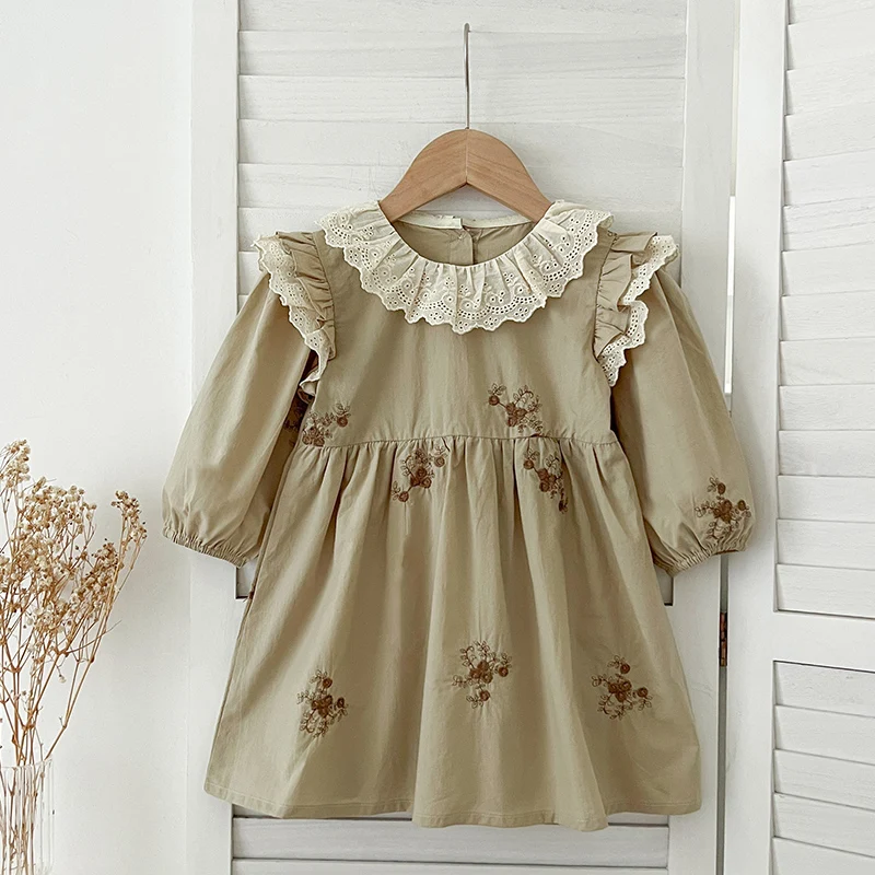 

2-7Yrs Elegant Princess Girls Dress Autumn Baby Floral Embroidery Ruffles Lace Dress Long Sleeve Toddler Girls Clothing Costumes