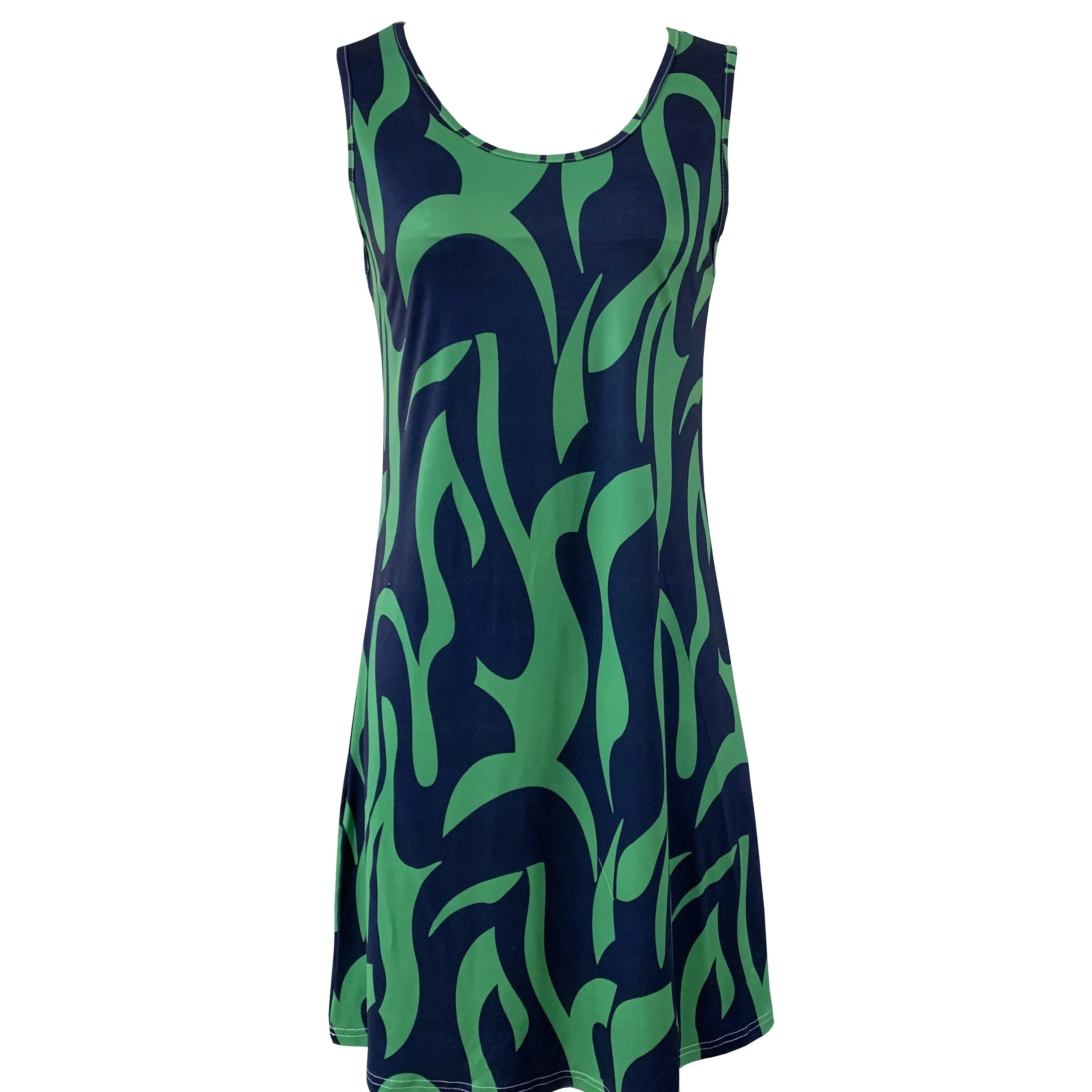 Robe d'été sans manches pour femmes, imprimé abstrait, idéale pour les vacances, tenue décontractée, robe fluide, vêtements d'été indispensables, t-shirt