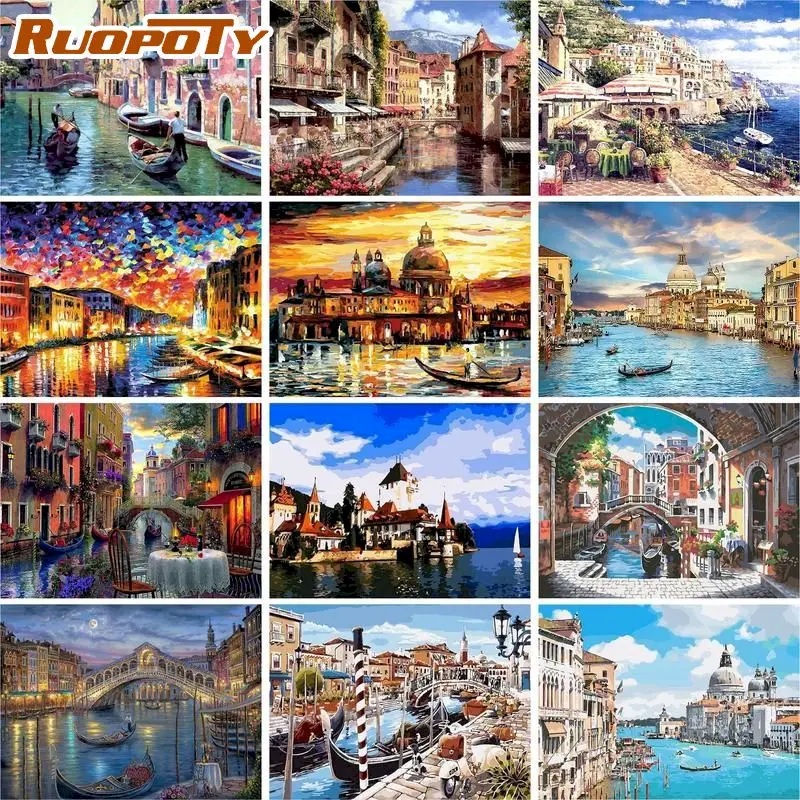 

RUOPOTY Oil Painting By Numbers Venice Scenery Kits Drawing Canvas HandPainted Gift Pictures City Landscape Home Decor