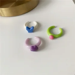 2022 Fashion Cute Sweet Colorful Butterfly Flower Resin Acrylic Open Finger Round Ring For Women Girls Party Jewelry Accessories