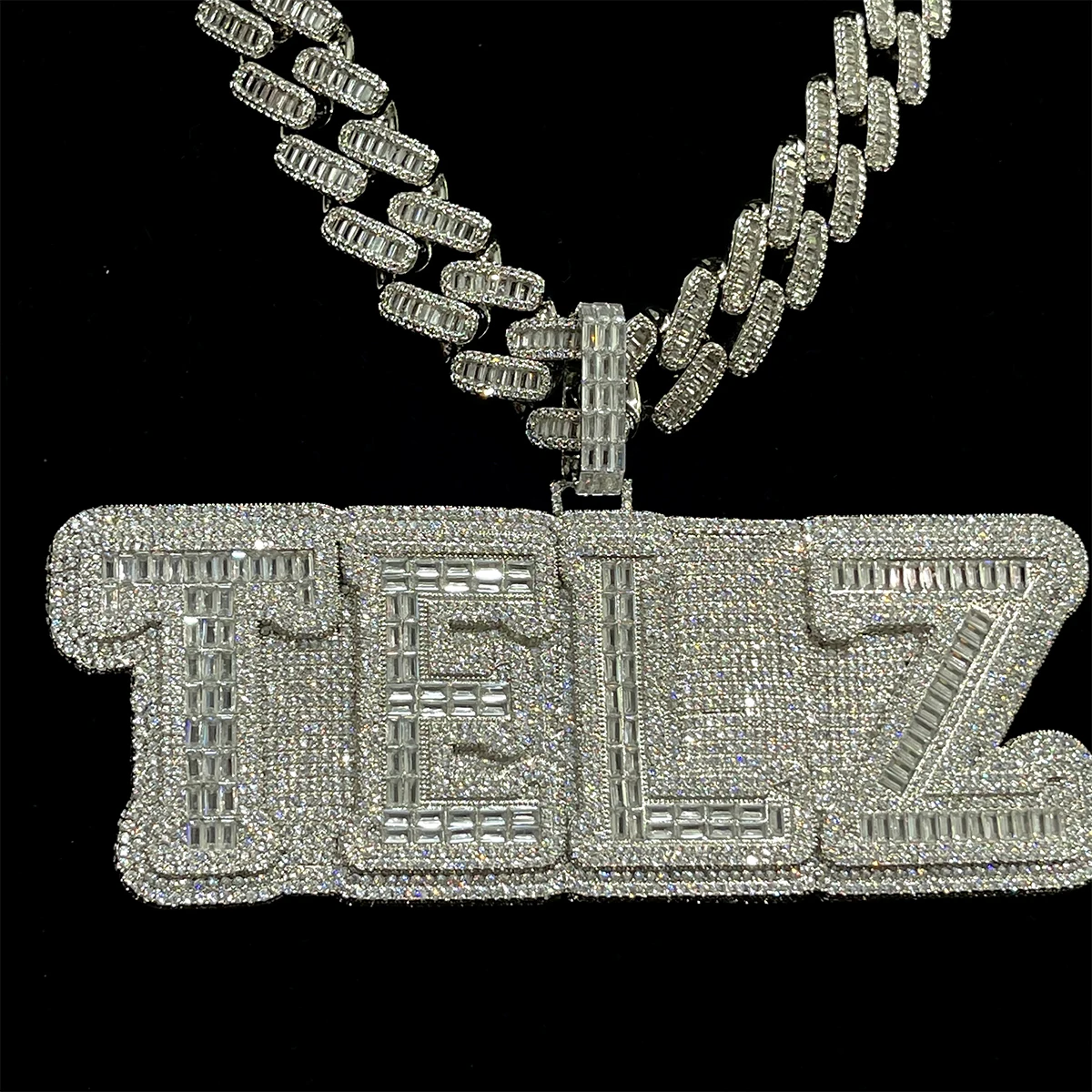 Imagem -06 - Aokaishen Personalizado Grande Baguette Zircon Carta Nome Pingente Homens Colar Cadeia Personalizado Pesado Hip Hop Rock Rapper Jóias