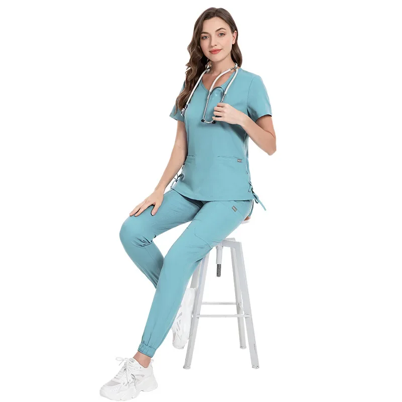 Novo terno hospital vestido cirúrgico esteticista roupas de lavagem das mãos gola fina enfermeira esfrega vestuário de trabalho esfrega conjuntos