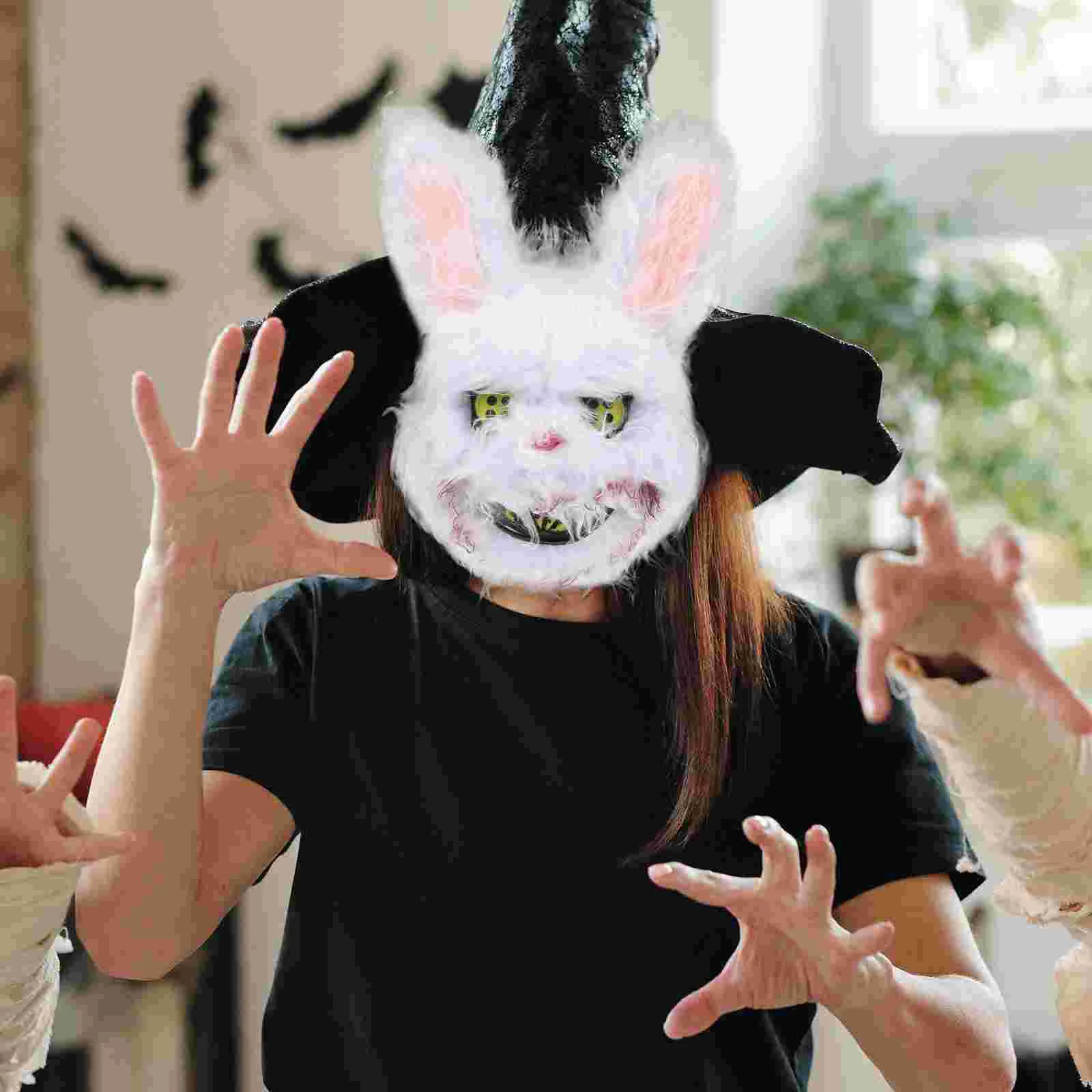 1 Pc Horror Rabbit Mask Halloween Face Cover Plush Mask Party Face Adornment Horror Mask Party Adornment