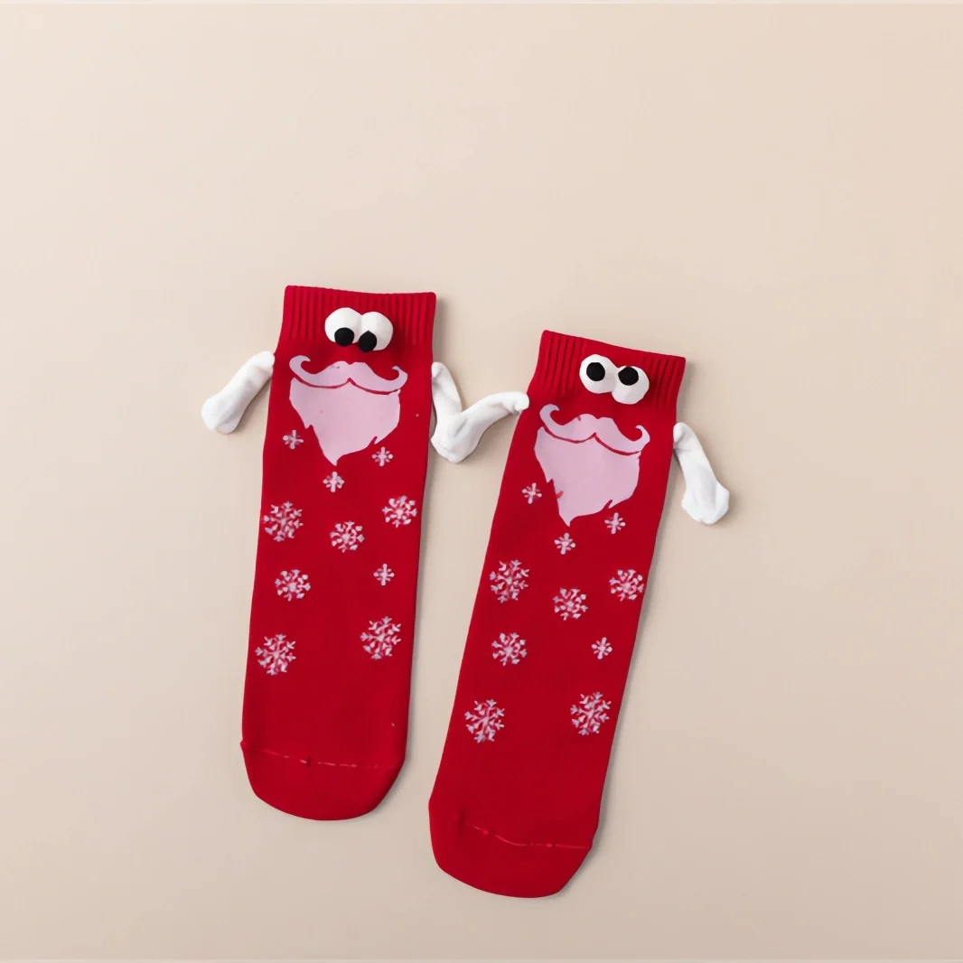 2023 Cute Christmas Magnetic Socks For Women Men Couple Funny Creative Cartoon Eyes Hand In Hand Mid Tube Casual Cotton Sockings