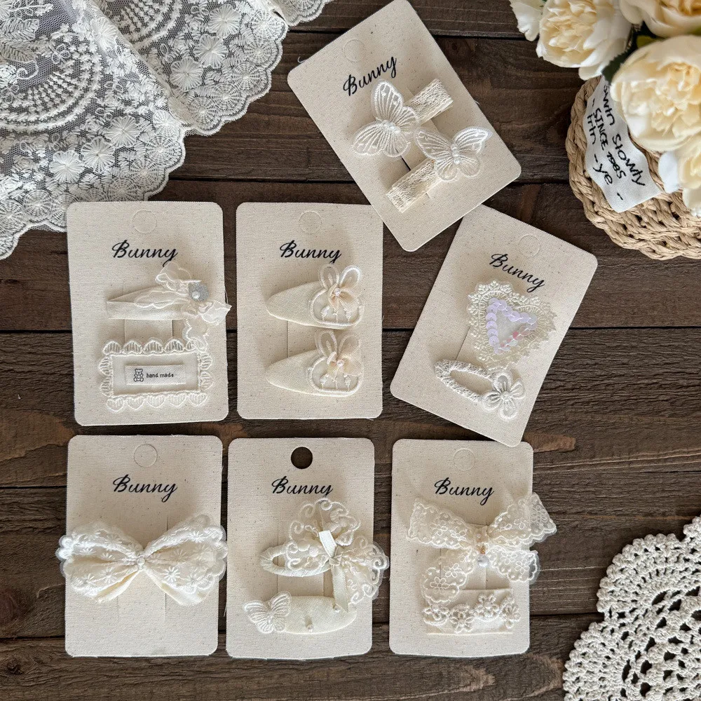 

2pcs French Lace Bow Bb Hair Clip Sweet Gentle Beige Color Series Bangs Side Hair Clip Accessory