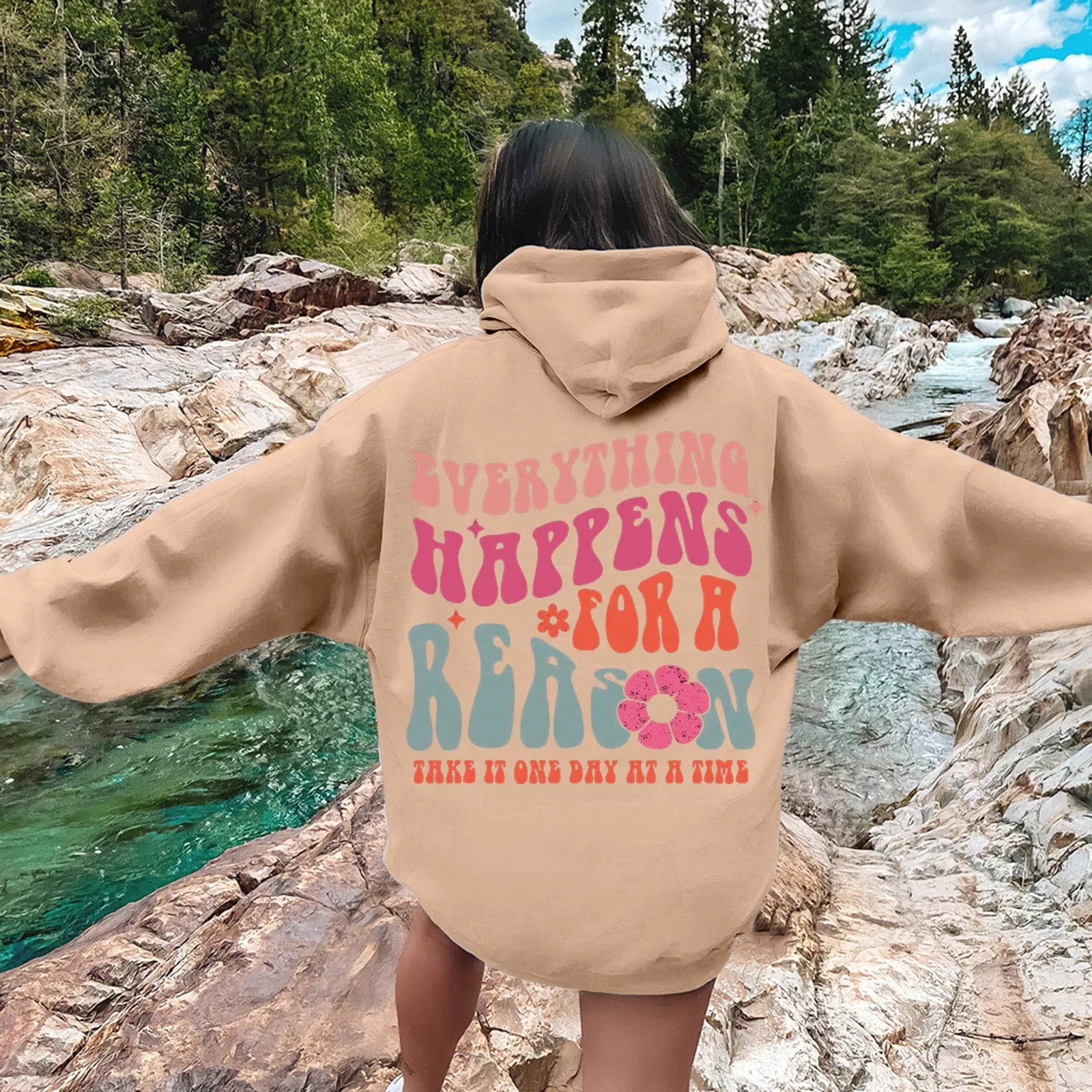 Sudadera con capucha con estampado de letras para mujer, suéter informal de manga larga con bolsillo de canguro y cordón, ropa Harajuku para Otoño e Invierno