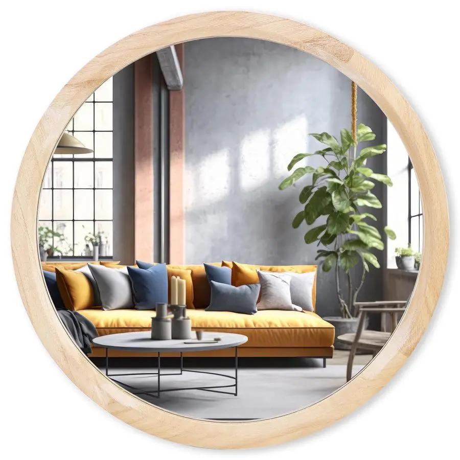 

17 Inch Round Wood Mirror Small Circle Nursery Boho Wall Decor for Bedroom, Living Room, Hallway Nature
