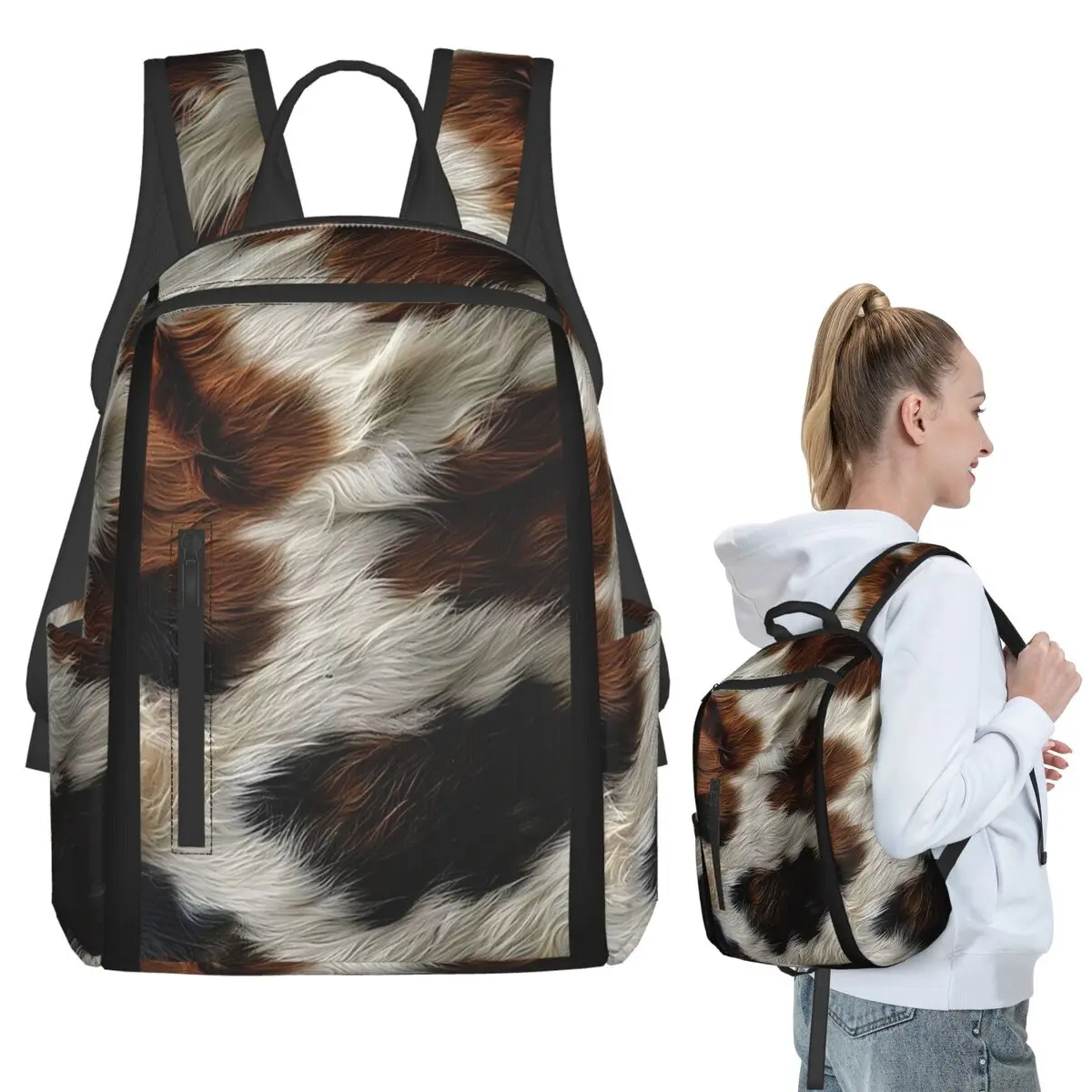 Stylish Cow Fur Cowhide Texture Cow Skin Print Pattern (5) Backpack Student BookBag Boys Girls School Bag Laptop Shoulder