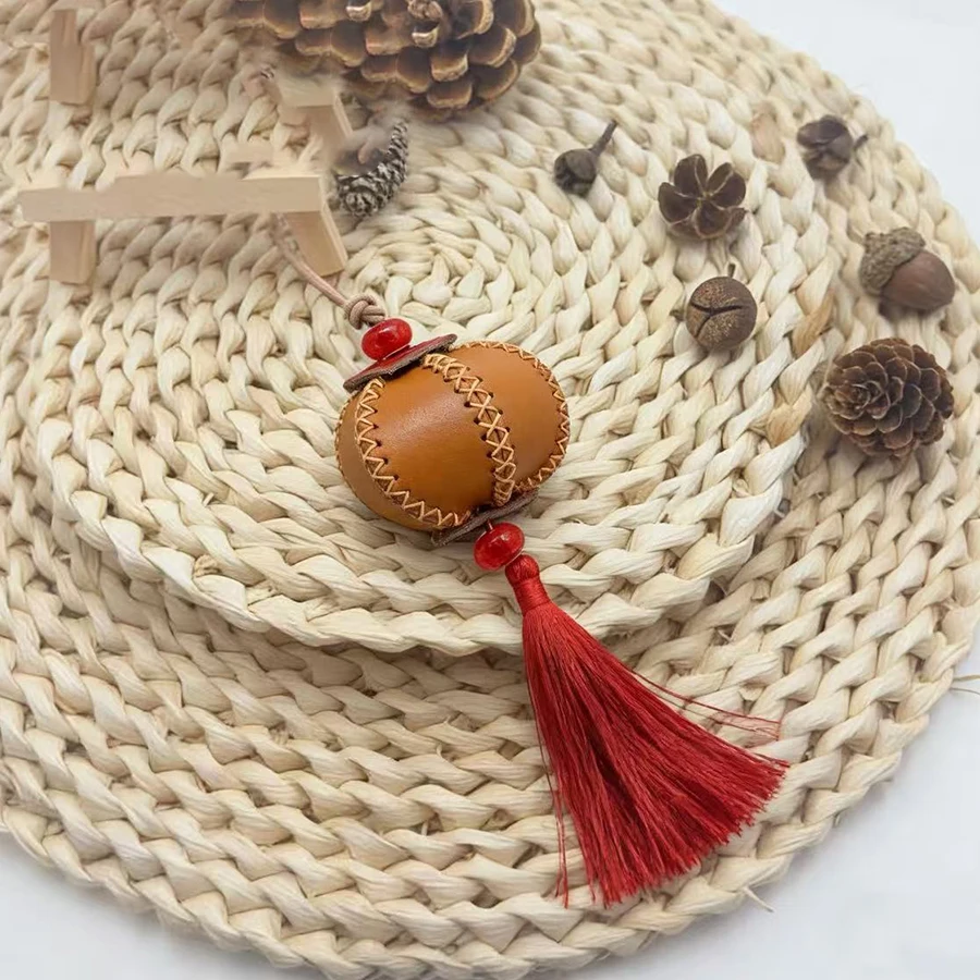 Handmade Pomegranate Keychain Cowhide Bag Charm For Women Creative Fruit-shaped Bag Charms Pendant Gift For Christmas