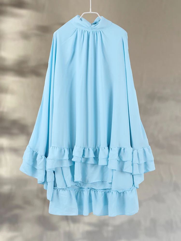 Layer Cake Short Dresses Women Lace Up Long Flare Sleeves Ruffles Hem A Line Dress 2025 Summer Antumn Evening Party Female Robes