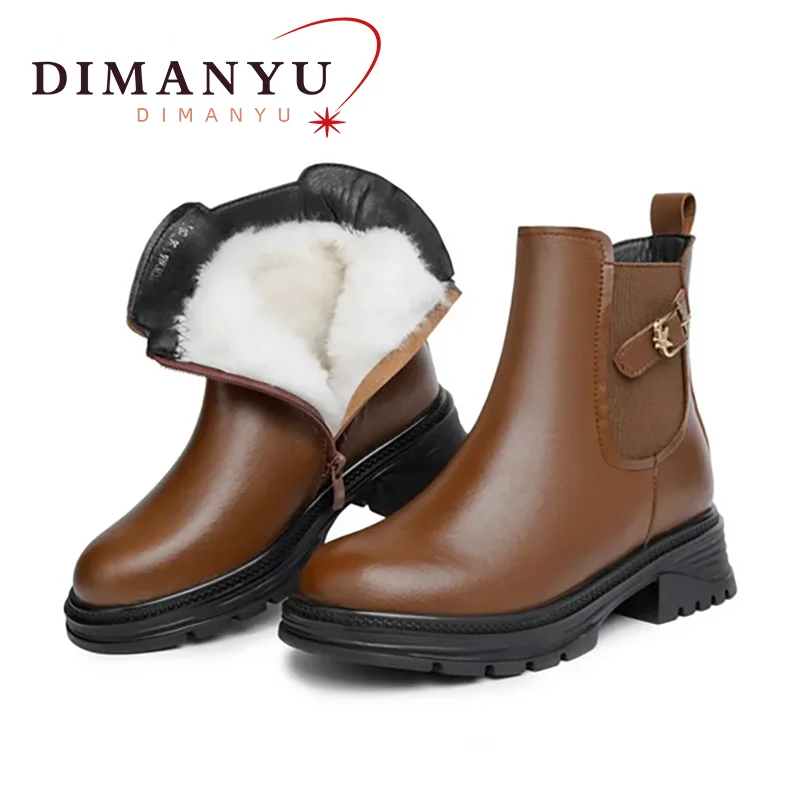 

DIMANYU Women's Boots 2024 New Genuine Leather Women's Motorcycle Boots Large Warm Wool Women's Ankle Boots