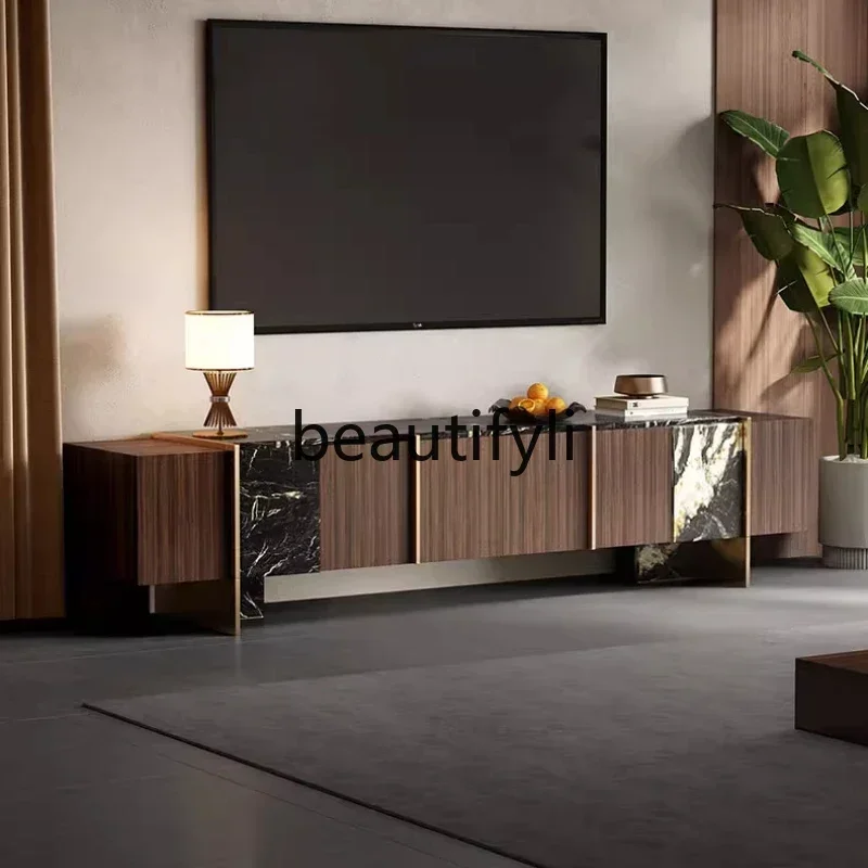 

N178 A Italian light luxury marble TV cabinet coffee table combination household retro TV cabinet storage