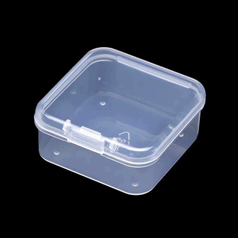 48Pcs 4.3*4.3*2Cm Mini Clear Plastic Opbergdoos Containers Met Deksels Lege Scharnierende Dozen Voor kralen Diy Craft Sieraden Maken