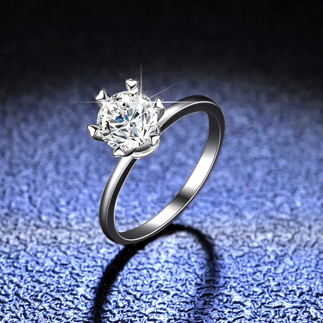 18K Gold Inlaid Ring with Mozambique Diamond Six Claw Women's Ring, Fashionable Scarf Six Claw Platinum PT950 Diamond Jewelry
