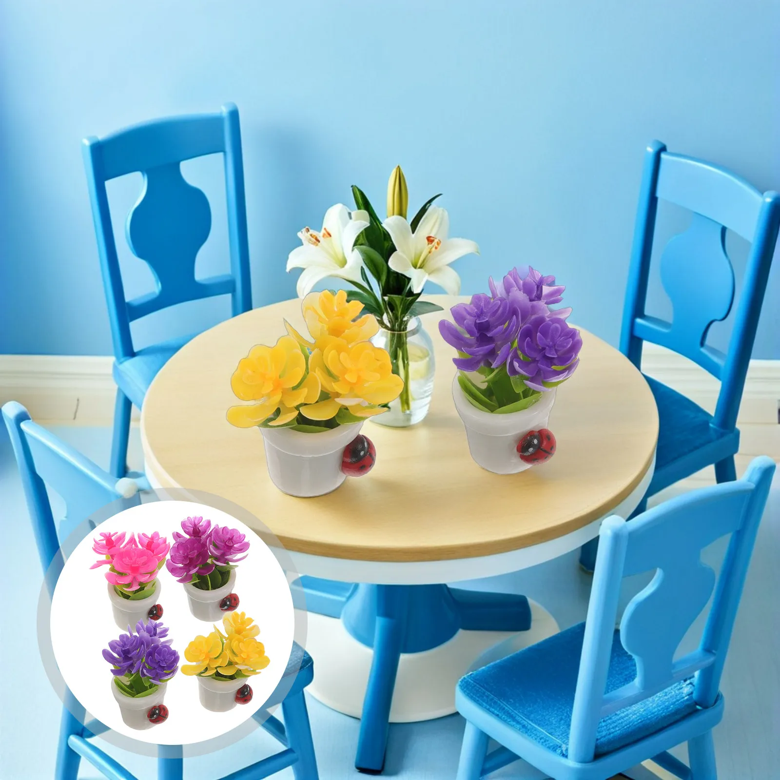 

Набор из 8 миниатюрных искусственных цветов в горшках - Красочные искусственные мини-растения для декора кукольного домика, офиса, автомобиля - Миниатюры из смолы, не требующие особого ухода