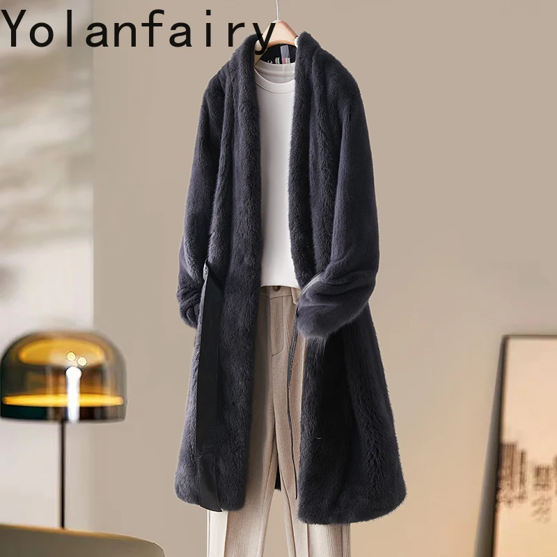 YOLANFAIRY Imported Natural Fur Coat Woman Luxury Winter 2025 Whole Mink Fur Jacket Mid-length Women Clothing Fur Coats Jackets