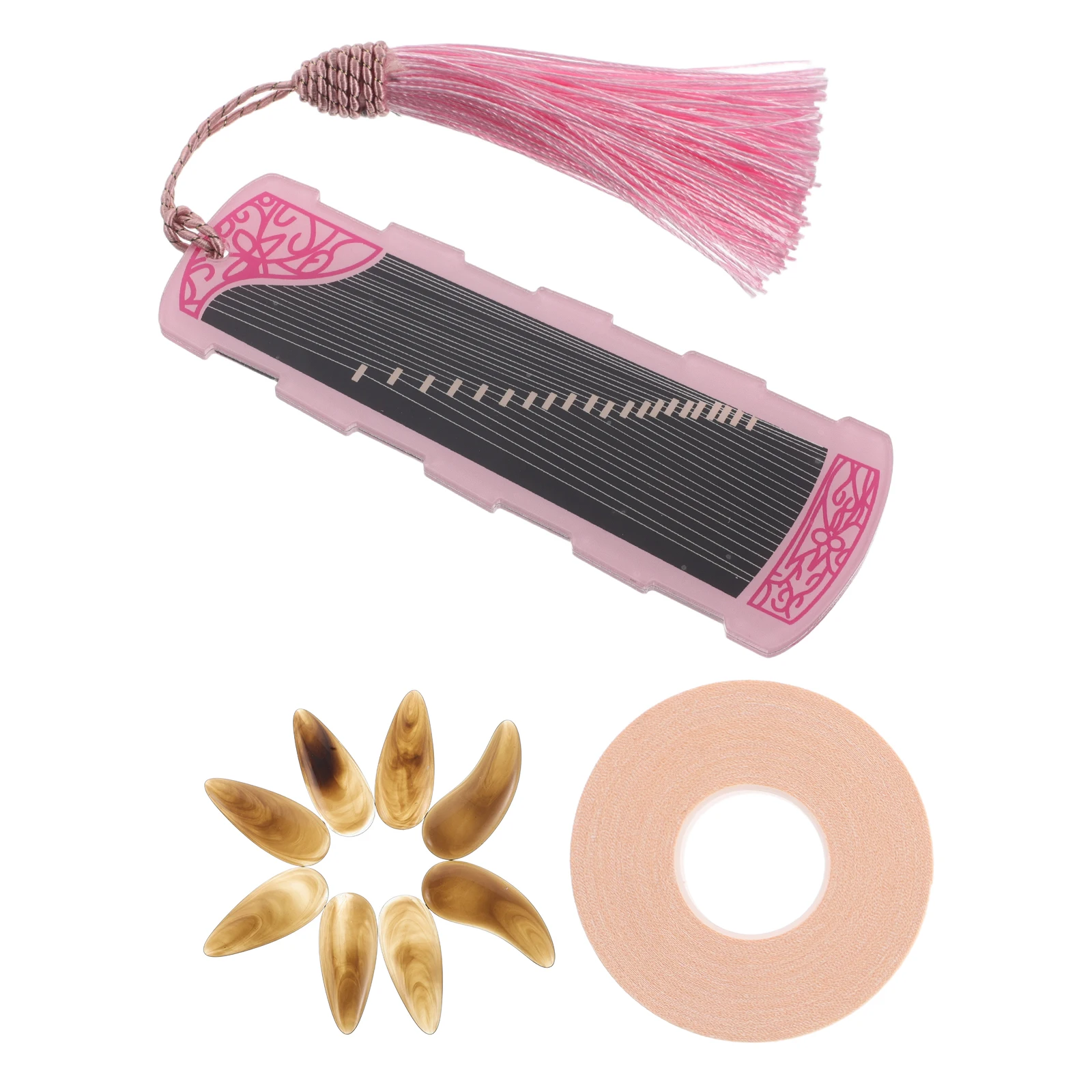 

1 set Guzheng Finger Pick Set Natural Color Small Size Nail Picks Storage Board Resin Thumb Picks Kit for Chinese Traditional
