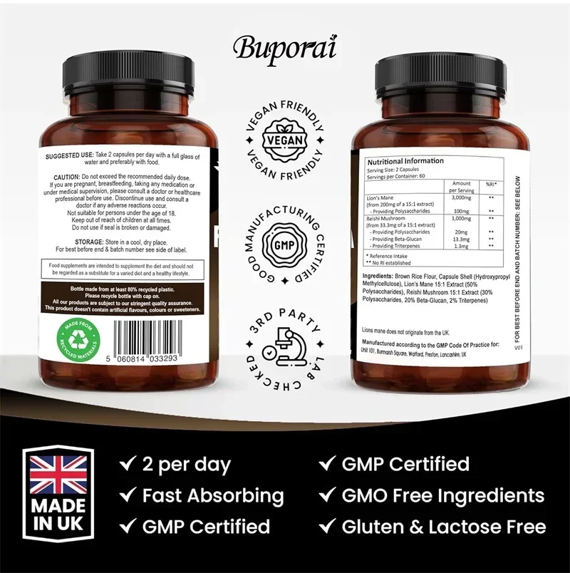 Lions Mane & Reishi Mushroom 4000mg - Improve Mood, Improves Cognitive Function, Enhances Memory and Concentration view 3