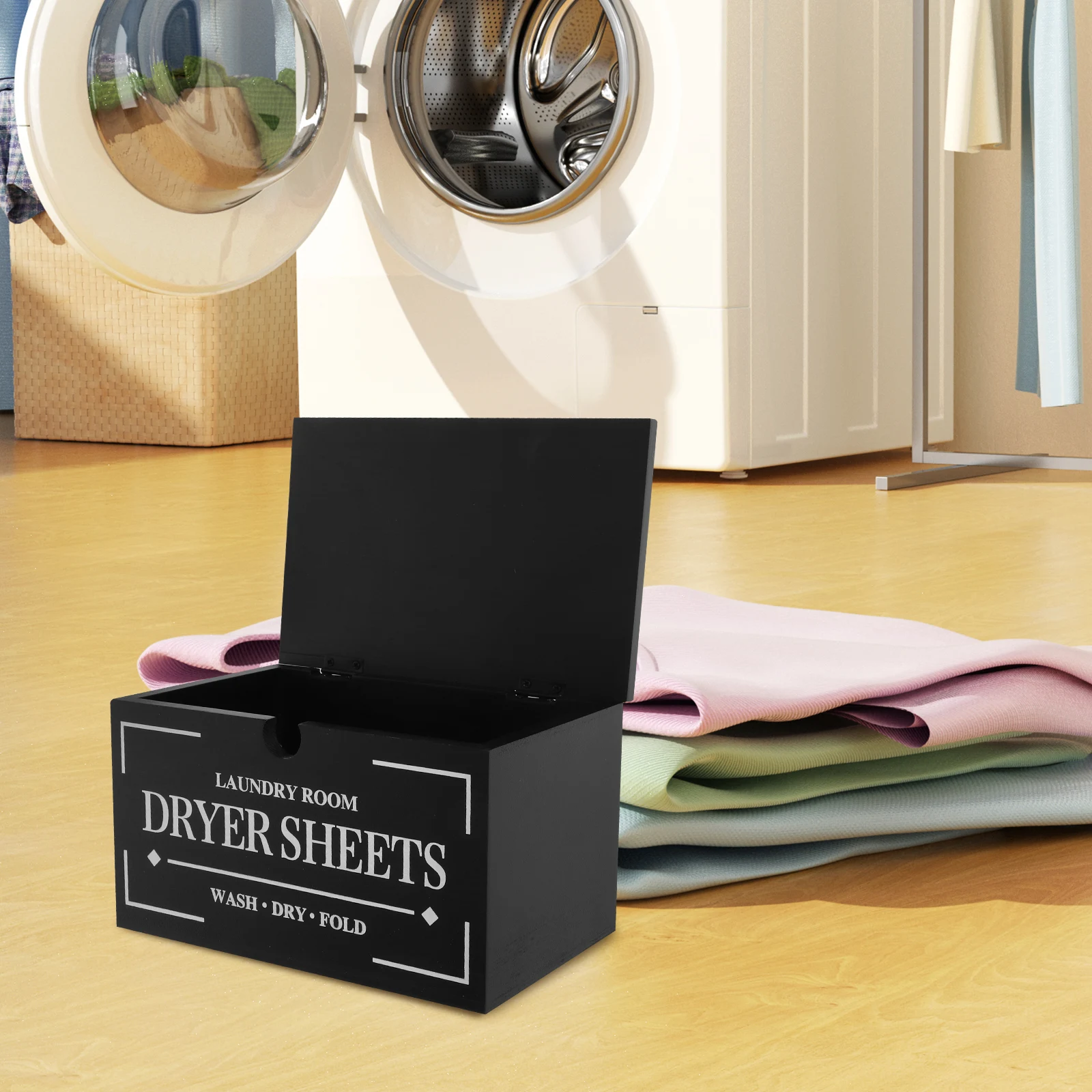 

1pcs Wooden Container Dryer Sheet Holder Lid Fabric Organizer Laundry Room Farmhouse Home