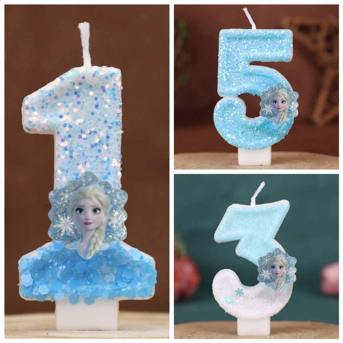 Bougies numériques en forme de flocon de neige Princesse Elsa de dessin animé, chiffres 0-9, pour gâteau d'anniversaire, décoration de fête de Noël et de baby shower