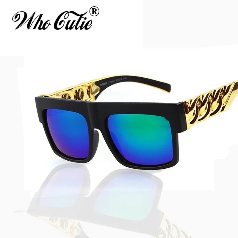 WHO CUTIE Square Sunglasses Men Women Brand 2022 Designer Beyonce Celebrity Hip Hop Flat Top Retro Gold Frame Sun Glasses Shades