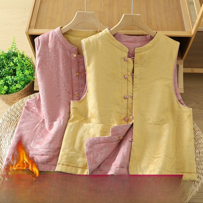 

Женский хлопковый жилет Thiened с воротником-стойкой, двусторонний одяг, теплый однотонный зимний жилет, новый модный поли-хлопок...