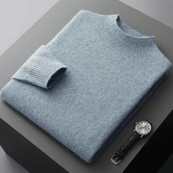 New Men's Fashion Casual Wool Sweater Warm Autumn And Winter Semi-High Neck Knitted Bottoming Shirt