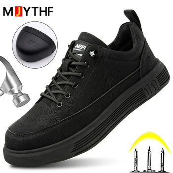 Waterproof work boots safety steel toe shoes men quality leather shoes puncture proof indestructible shoes safety protective