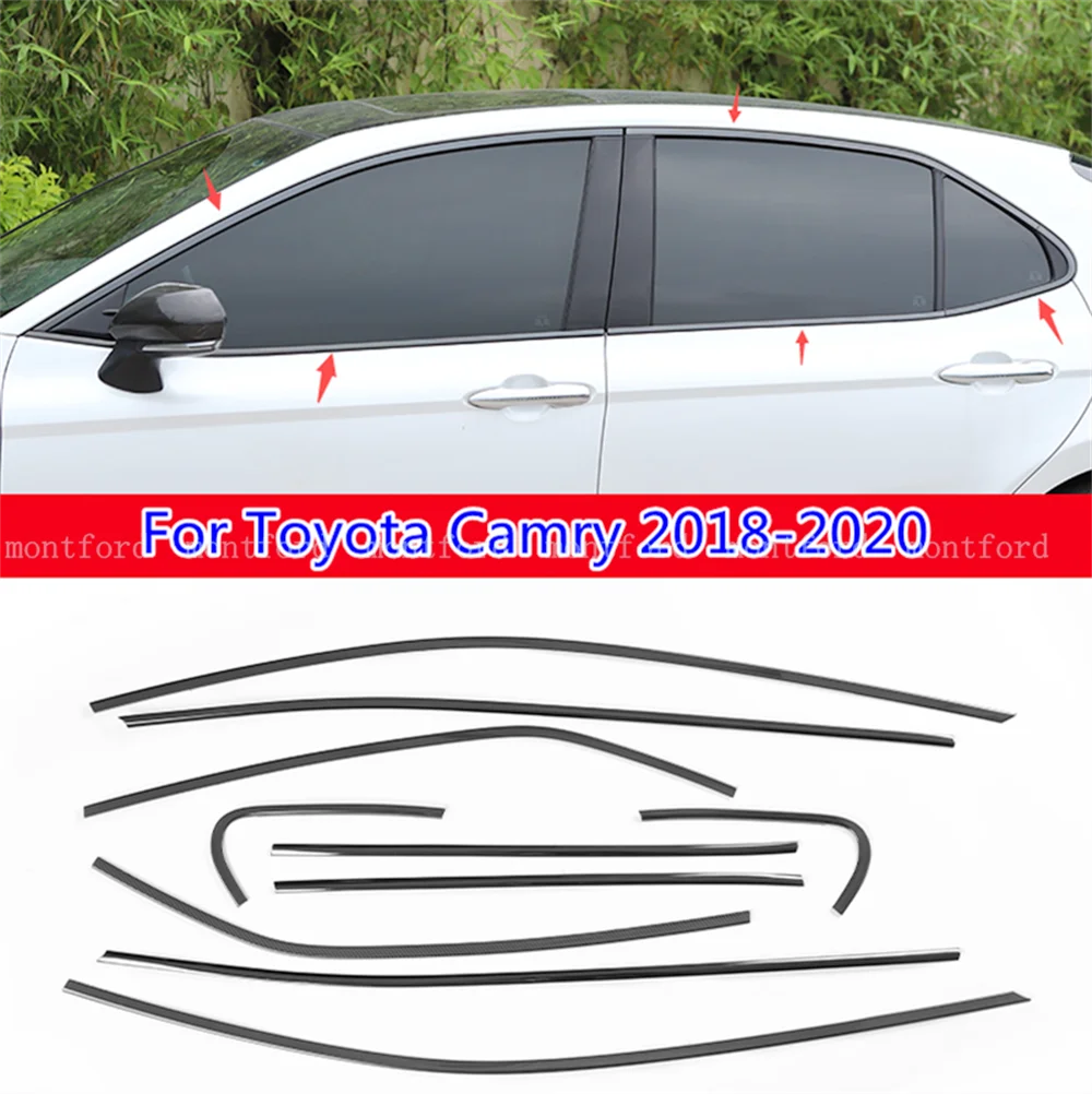 Black Car Window Trim Cover Decor Seal Strip Water Shield Weatherstrips Stainless Steel For Toyota Camry 2018-2023