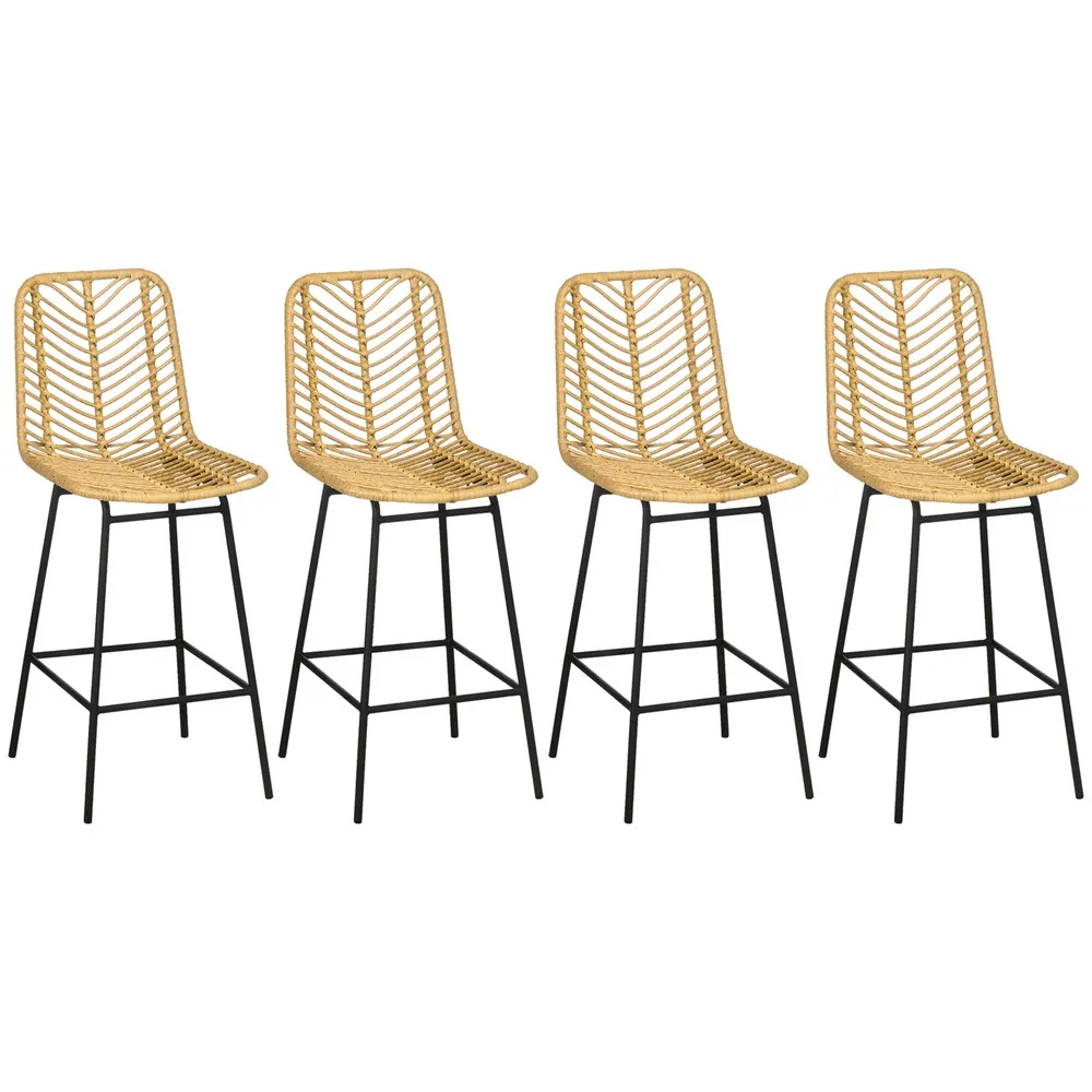 Bar Stools Rattan Counter Stools with Footrest Yellow Set of 2