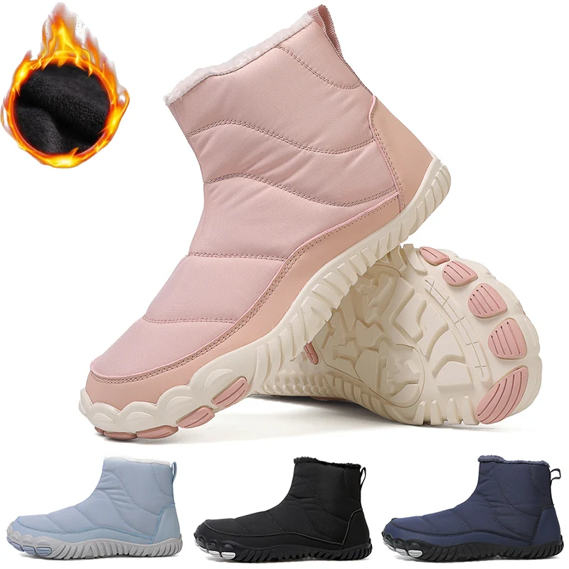 Women/Men Barefoot Snow Boots Warm Fur Shoes Non Slip Minimalist Ankle Boots Thermal Plush Shoes Comfortable for Hiking Walking