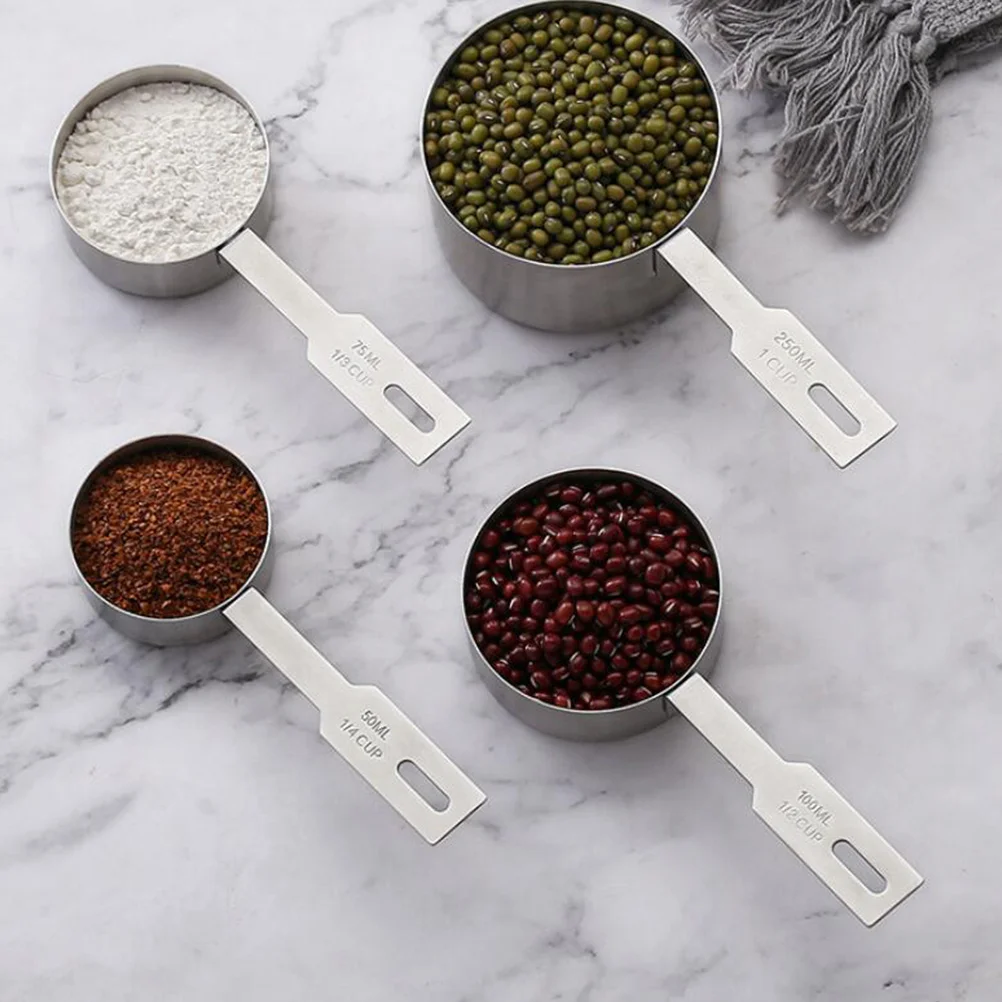 

4Pcs Kitchen Measuring Cups Set Graduated Stainless Steel Baking Measure Cup Tools for Powder Beans Coffee Milk Safe Multi Use