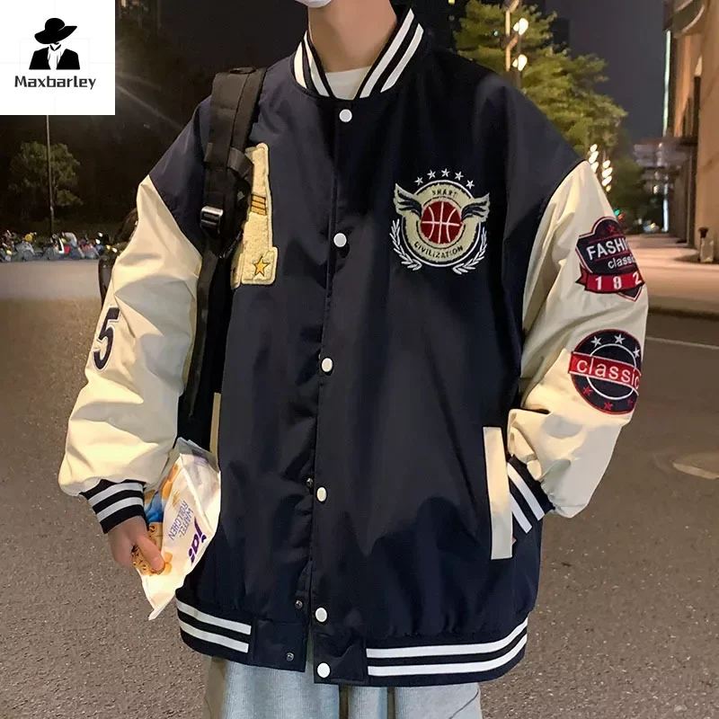 American Bomb Jacket Men\'s Casual Loose Towel Embroidered Baseball Coat Autumn/Winter Japanese Fashion Brand Y2K Couple Jacket