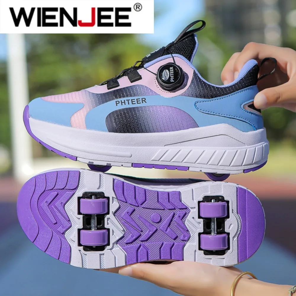 

Kids Two Wheels Roller Skating Shoes With Light Magic Stick Walking Shoes Detachable Wheels Roller Skate Shoes For Teenagers