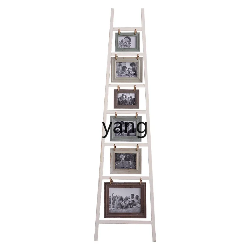 LH retro old movable solid wood photo frame decorative ornament ladder picture frame display stand