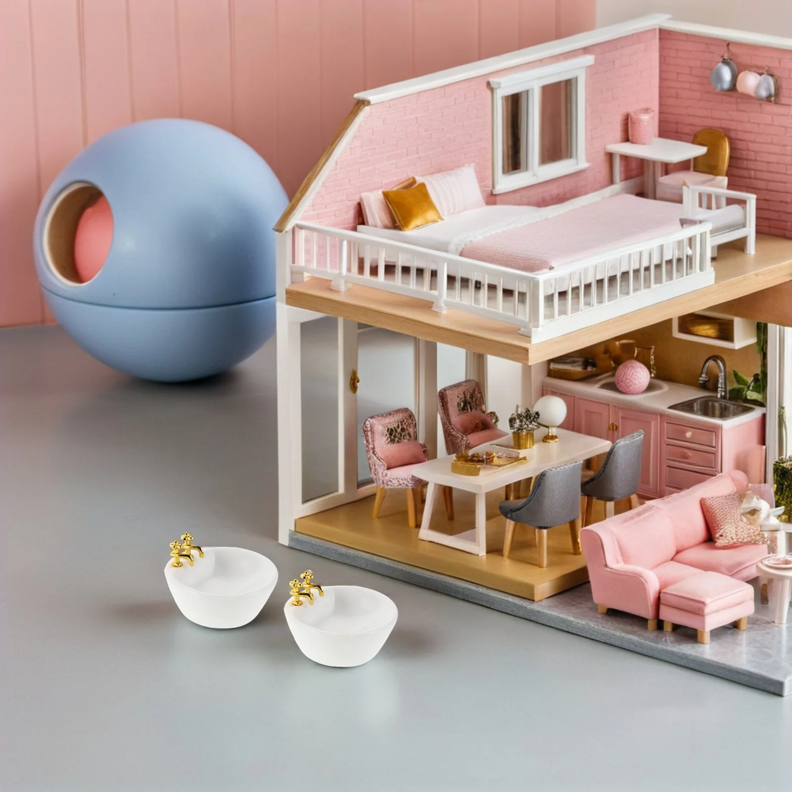 3 pezzi accessori per il bagno della casa delle bambole decorazione lavello ovale decorazione in ceramica mobili in porcellana bianca lavabo ciotola bancone