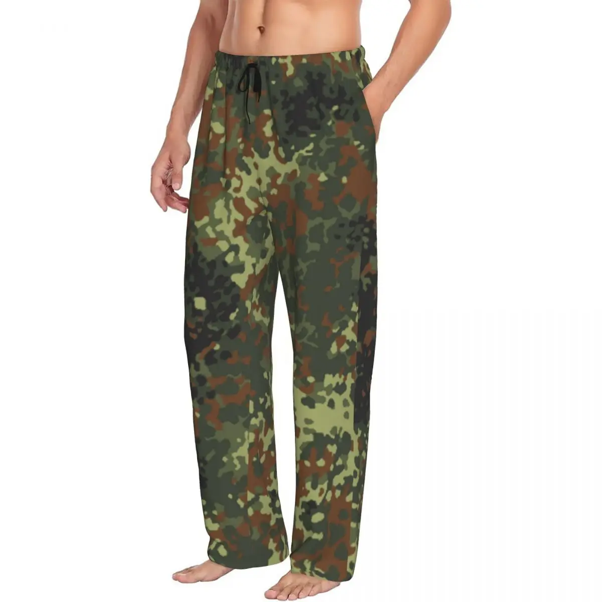 Custom Flecktarn Camo Pajama Pants Sleepwear for Men Elastic Waistband Camouflage Sleep Lounge Bottoms with Pockets