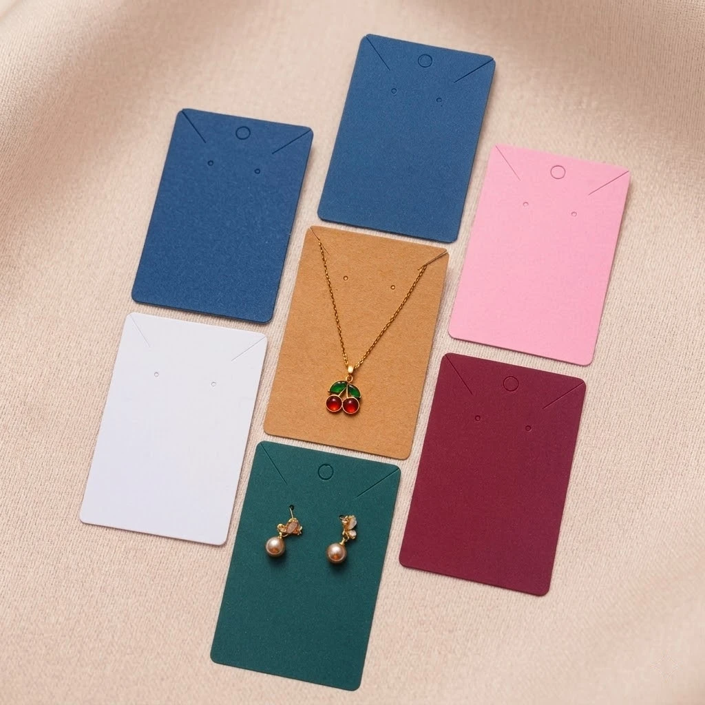 50pcs Pink Earring Cards Necklace Display Cards Paper Ear Studs Display Jewelry Cards for Selling Hanging DIY Crafts and Retail